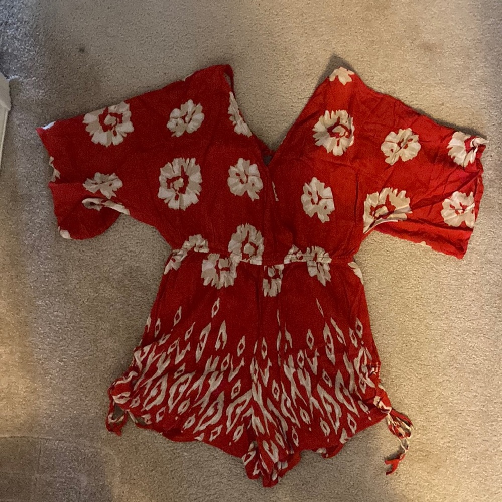 Red floral romper/swim coverup